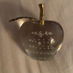 Vintage Bubble Bullicante Glass Apple Paperweight Brass Stem